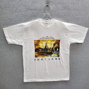 Thailand Men T-Shirt Large White Ancient Fishing Boat‎ Short Sleeve Tee